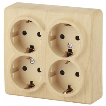Розетка Эра Эксперт 4-ая с заземлением шторки сосна (8)