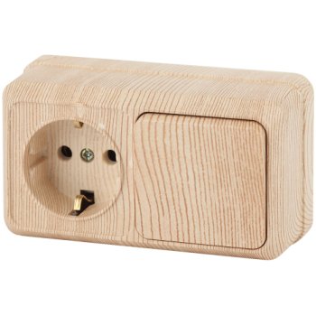 Блок розетка+выкл горизонтальный 10(16)А IP20 сосна Intro Quadro