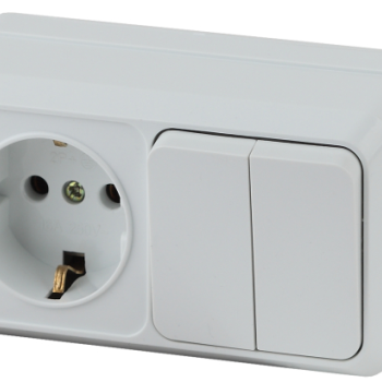Блок розетка+выкл двойной горизонтальный 10(16)А-250В, IP20, ОУ, белый Intro Quadro
