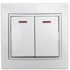 Выключатель двойной с подсветкой, 10А-250В, IP20, СУ, белый Intro Plano
