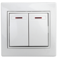 Выключатель двойной с подсветкой, 10А-250В, IP20, СУ, белый Intro Plano