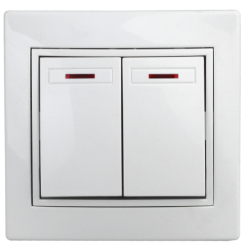 Выключатель двойной с подсветкой, 10А-250В, IP20, СУ, белый Intro Plano