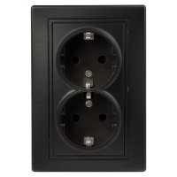 Розетка 2-ая с заземлением антрацит Intro Plano
