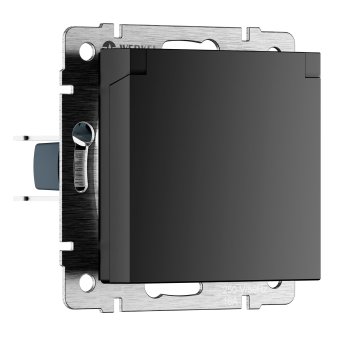 Механизм розетки Werkel 1-ая с заземлением крышка чёрный матовый (10)