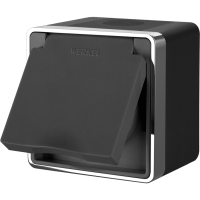 Розетка Werkel Gallant 1-ая с заземлением IP44 крышка черный/хром (10)