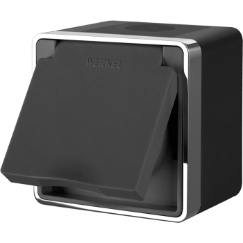 Розетка Werkel Gallant 1-ая с заземлением IP44 крышка черный/хром (10)