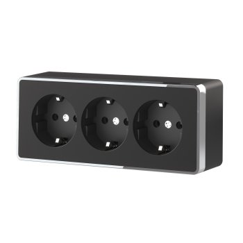 Розетка Werkel Gallant 3-ая с заземлением шторки черный/хром (5)