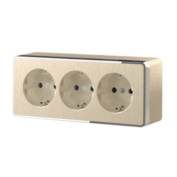 Розетка Werkel Gallant 3-ая с заземлением шторки шампань рифленый (5)