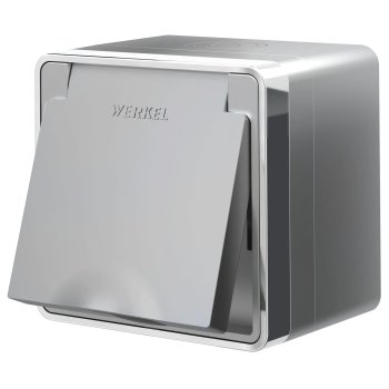 Розетка Werkel Gallant 1-ая с заземлением IP44 крышка шторки серебряный (10)