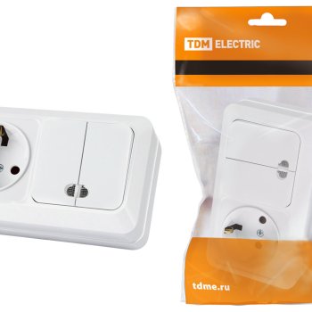 Блок TDM Ладога 2кл.+розетка с/з белый подсветка (10)