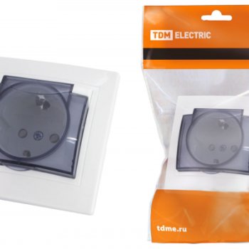 Розетка TDM Таймыр 1-ая бел. с/з с крышкой IP44 (10/100)