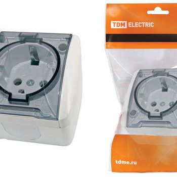 Розетка Селигер 1-ая с/з с крышкой IP54 TDM (10)