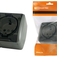 Розетка Селигер 1-ая с/з с прозр.крышкой IP54 серый TDM (10)