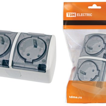 Розетка Селигер 2-ая с/з с крышкой IP54 белый TDM (5)
