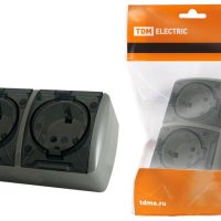 Розетка Селигер 2-ая с/з с прозр. крышкой серый IP54 TDM (5)