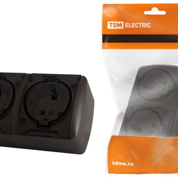 Розетка Селигер 2-ая с/з с прозр. крышкой шоколад IP54 TDM (5)