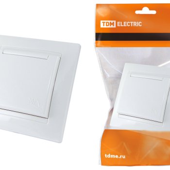 Розетка TDM Лама 1-ая белый с/з защитные шторки крышка (10/120)
