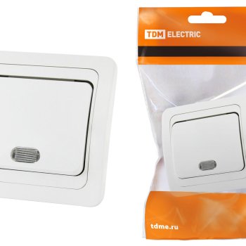 Выключатель TDM Валдай 1кл. белый подсветка (10/200)