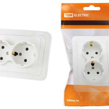 Розетка TDM Валдай 2-ая белая с/з (10/200)