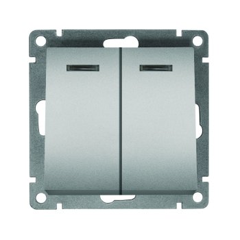 Механизм выключателя Афина 2кл подсветка серебро (10/100)