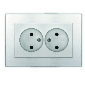 Розетка Афина 2-ая без заземления серебро (10/100)