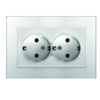 Розетка Афина 2-ая с заземлением серебро (10/100)