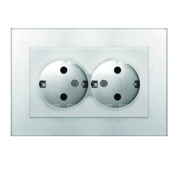 Розетка Афина 2-ая с заземлением серебро (10/100)