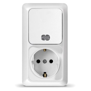 Блок Олимп вертикальный 1кл. подсветка + розетка с/з белый (5)