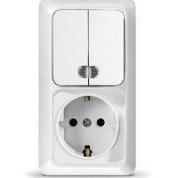 Блок Олимп вертикальный 2кл. подсветка + розетка с/з белый (5)