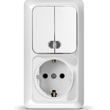 Блок Олимп вертикальный 2кл. подсветка + розетка с/з белый (5)