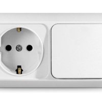 Блок Олимп горизонтальный 1кл. + розетка с/з белый (5/50)