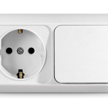 Блок Олимп горизонтальный 1кл. + розетка с/з белый (5/50)