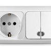 Блок Олимп горизонтальный 2кл. подсветка + розетка с/з белый (5/50)
