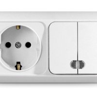 Блок Олимп горизонтальный 2кл. подсветка + розетка с/з белый (5/50)