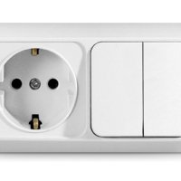Блок Олимп горизонтальный 2кл. + розетка с/з белый (5/50)