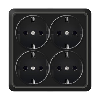 Розетка Олимп 4-ая с/з квадрат черный (10/100)
