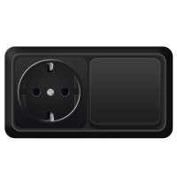 Блок Олимп горизонтальный 1кл. + розетка с/з черный (5/50)