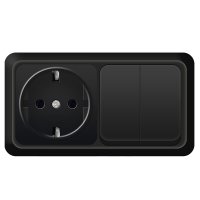 Блок Олимп горизонтальный 2кл. + розетка с/з черный (5/50)