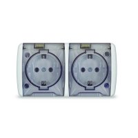 Розетка Клио 2-ая белый с/з крышка IP54 (5)