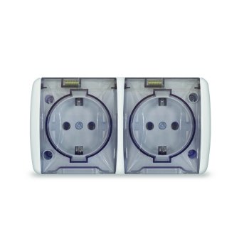 Розетка Клио 2-ая белый с/з крышка IP54 (5)