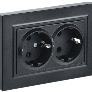 Механизм розетки 2-ая c/з черный IEK Brite