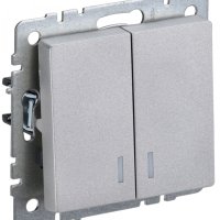 Механизм выключателя 2кл подсветка алюминий IEK Brite