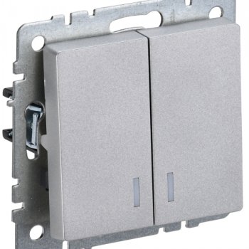 Механизм выключателя 2кл подсветка алюминий IEK Brite