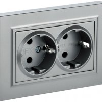 Механизм розетки 2-ая с заземлением алюминий IEK Brite