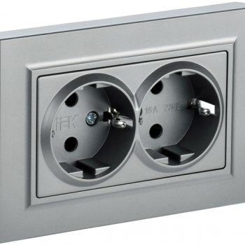 Механизм розетки 2-ая с заземлением алюминий IEK Brite