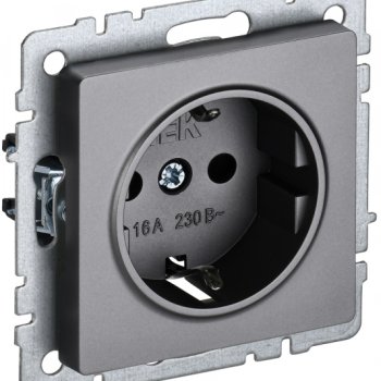 Розетка 1-ая с/з механизм сталь IEK Brite (10/100)