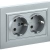 Розетка 2-ая с/з сталь IEK Brite (10/100)