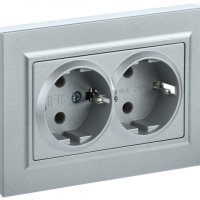 Розетка 2-ая с/з сталь IEK Brite (10/100)