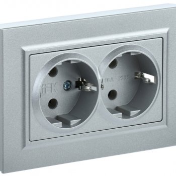Розетка 2-ая с/з сталь IEK Brite (10/100)