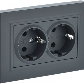 Розетка 2-ая с/з графит IEK Brite (10/100)